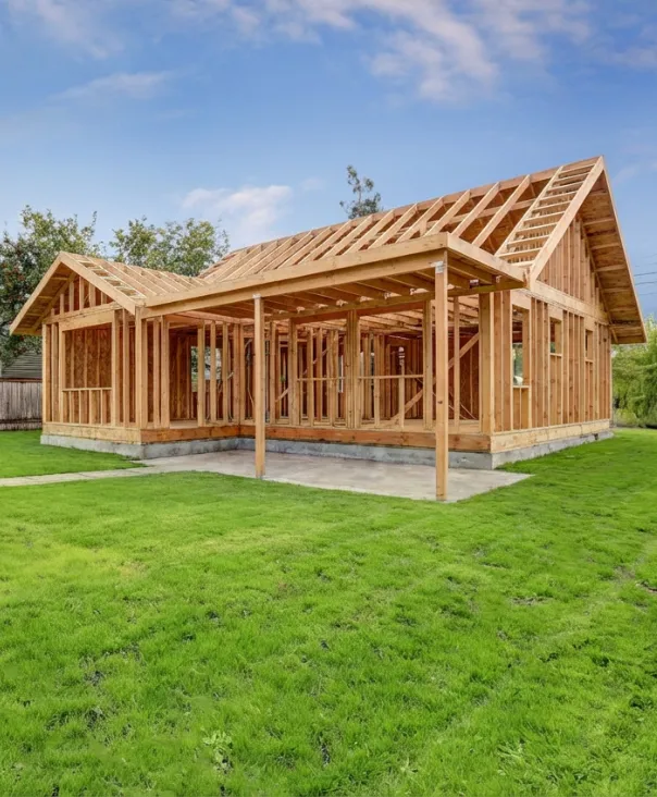 ADU builders in Los Angeles working on new accessory dwelling unit construction with visible wood framing structure