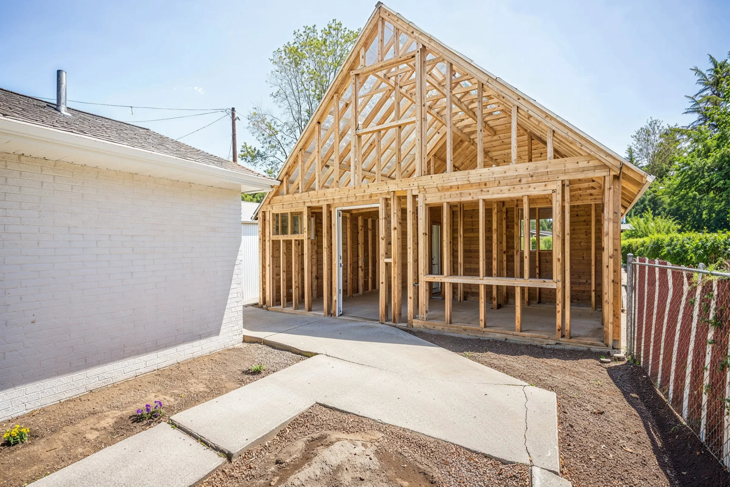 Los Angeles ADU builders working on residential accessory dwelling unit wood frame construction in backyard