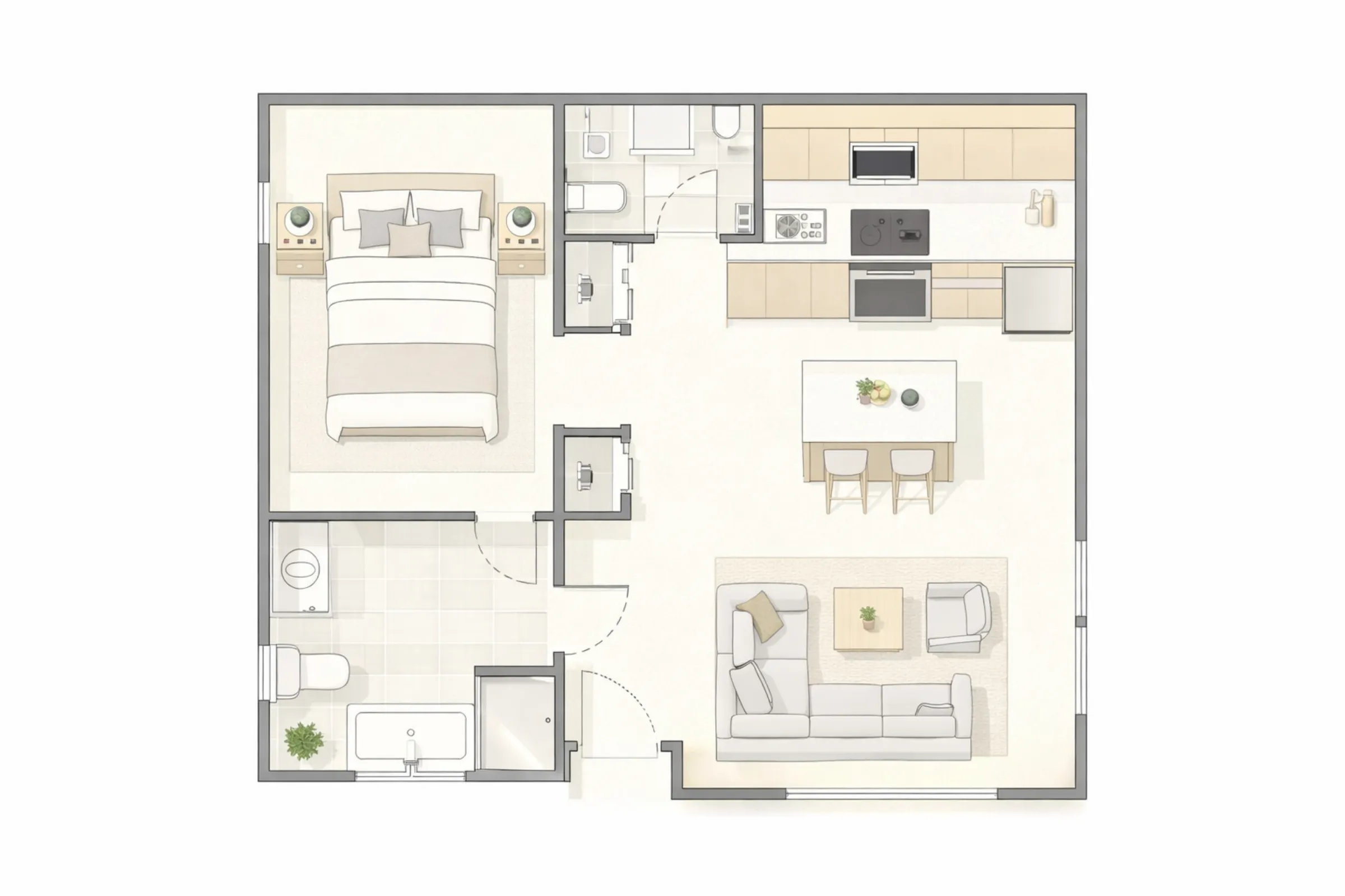 ADU architectural plans in Los Angeles showing detailed floor plan layout with bedroom kitchen bathroom and living space design